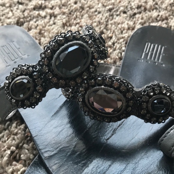 Pelle Mode. Black jeweled leather sandal size 8 - Picture 6 of 6